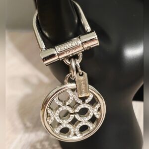Coach Gold Pave Crystal OP Art Signature Bag Charm Keychain Fob Silver 💕